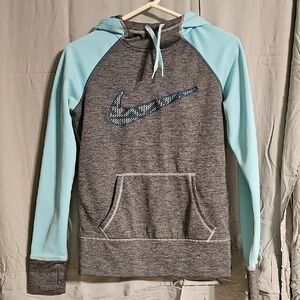 Nike Women's Gray and Light Blue Hoodie